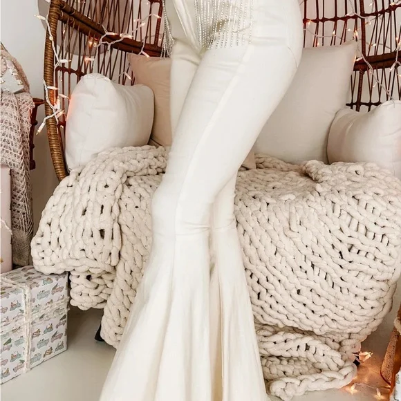 NanaMacs Get Your Groove On Rhinestone Embellished Bell Bottoms (Ivory) - Size L - Picture 3 of 9